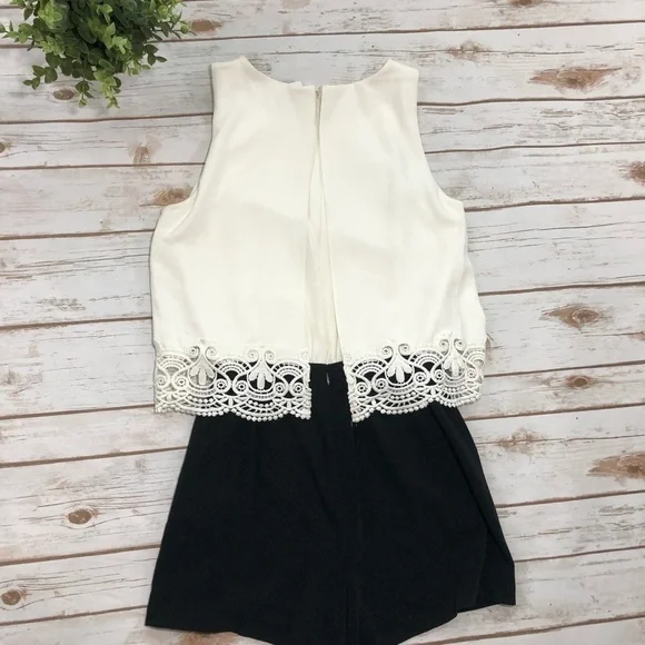 Parker Lace Overlay White & Black Romper - Picture 5 of 7